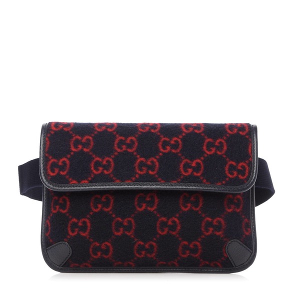 Gucci Handbags - ❌❌GUCCI Crossbody Belt Bag Slim Covered Wool GG Monogram Navy Blue/Red Authentic